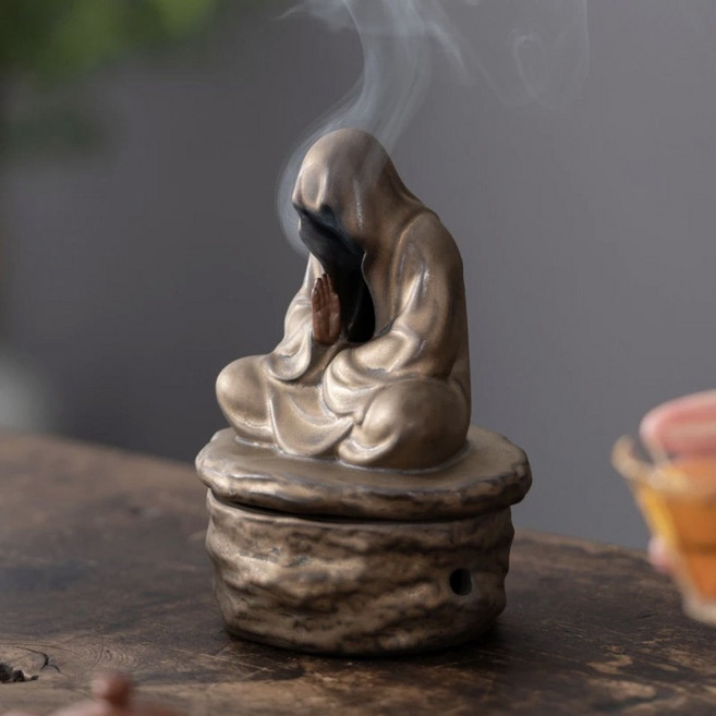 無相佛陶瓷香薰爐 禪意擺件 茶道仿古檀香爐, 無相佛陶瓷盤香爐,香爐【不配香】, 1個
