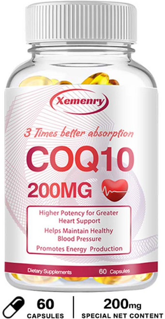 Xemenry CoQ10 200mg 膠囊 3倍吸收 維持健康血壓 促進能量生成, 60組