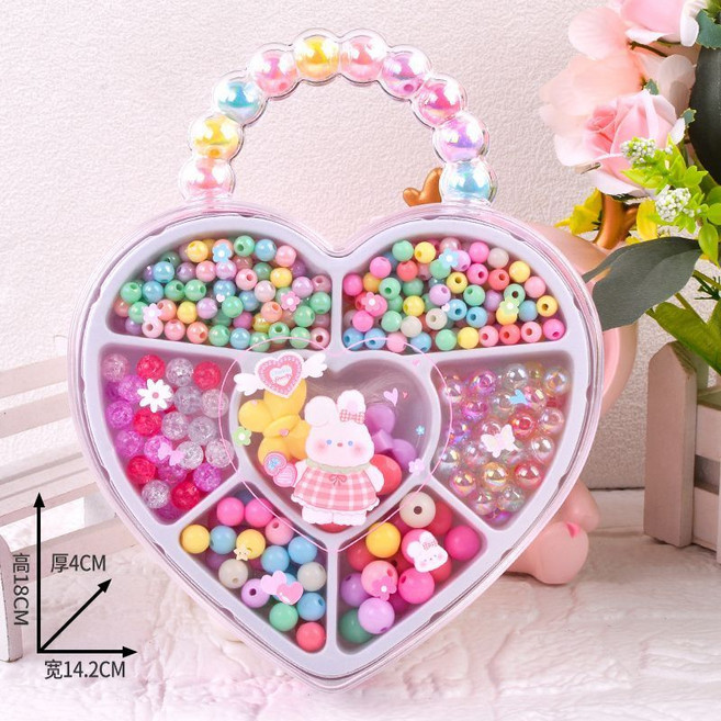 愛心禮盒 女孩手工串珠 diy彩珠材料盒 兒童飾品 串珠編織首飾, 1個, 愛心相伴, 手提彩色兔串珠