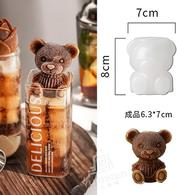 玫瑰冰塊模具 4格玫瑰花製冰盒 矽膠模具, 1入, 冰塊模具【大款小熊】1入, N/A