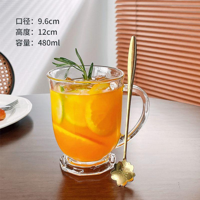 Good 咕嚕大口杯 480ml 帶把手復古玻璃杯, 1個, 2只裝, 小號菱角咕嚕杯 -480mL送玻璃吸管