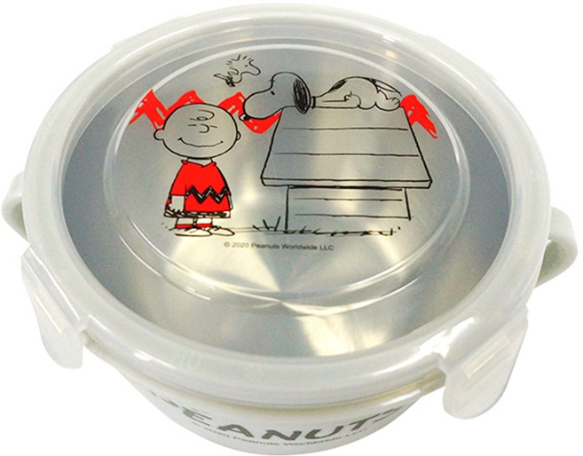 Snoopy 史努比 450ml 不鏽鋼扣環雙層隔熱碗 保鮮盒 便當盒 餐盒, 紅, 1個