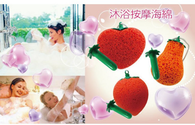GS MALL 震動式沐浴按摩棒 - 海綿按摩 刷背棒, 1個, 草莓, 草莓