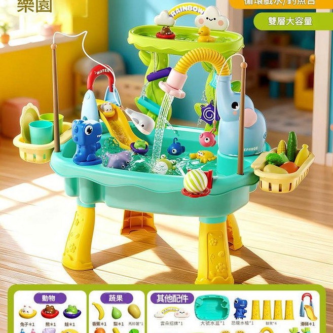 Sell & Go 兒童電動戲水臺 噴霧款 恐龍樂園 45pcs, 大號 萌象升級款*帶腳託水上樂園 天藍色 鋰電池版, 1g, 1個