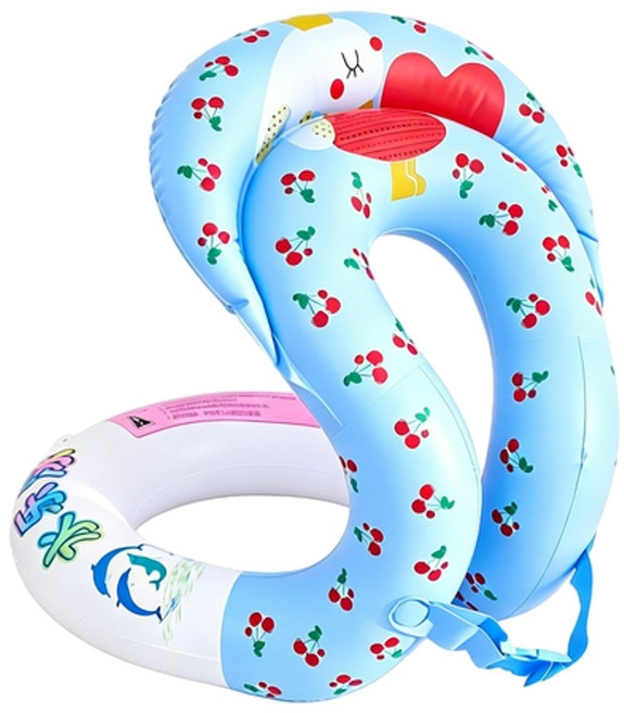 筱侶兒童游泳圈 寶寶初學充氣背心, S - 藍色 - 櫻桃 適合2 - 6歲, 1個