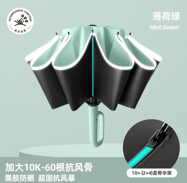 加大號晴雨兩用反向傘 10K-60根抗風骨 黑膠防曬 便攜自動傘