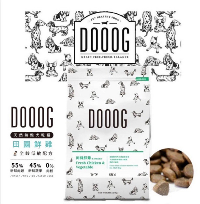 DOOOG 杜革 無穀犬糧 海陸總匯 原野羊肉 田園鮮雞 低敏配方 全齡適用 2.27kg, 1袋