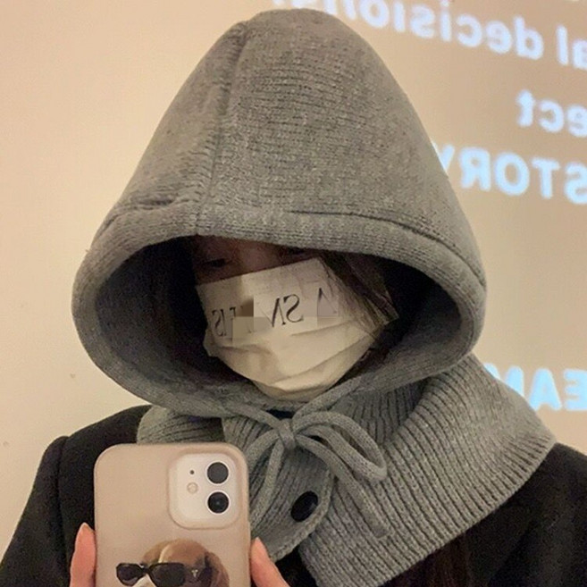 新款韓版針織圍脖帽 時尚百搭防風披肩帽 防寒保暖圍脖圍巾保暖毛帽針織帽秋冬賞雪帽