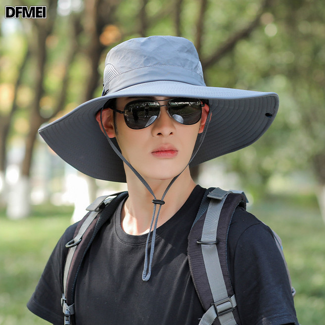 DFMEI 釣魚帽防曬帽子男士夏季遮陽漁夫帽大帽檐登山太陽帽防紫外線, 均碼