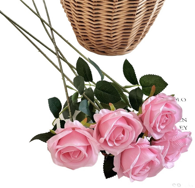 模擬玫瑰花束 單支假花 客廳餐桌擺飾 婚禮堂插花裝飾, 粉色 花朵直徑7cm, 1個