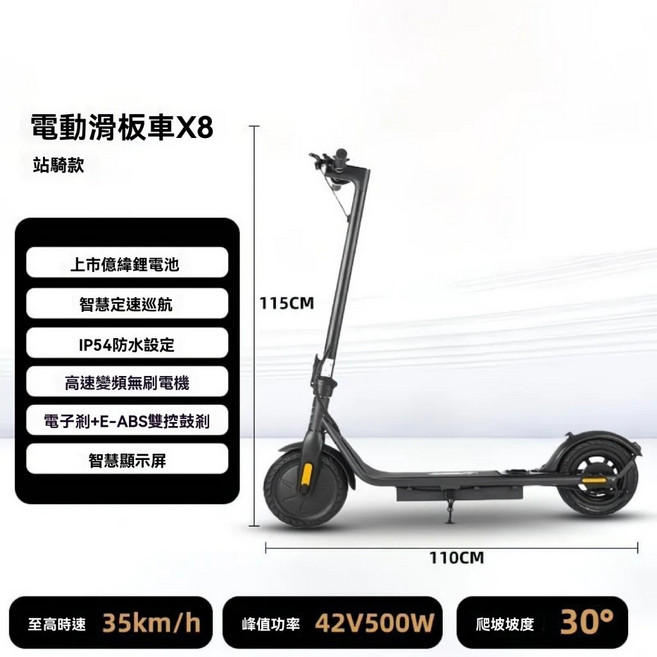 電動滑板車 X8PRO 減震款+可拆卸坐椅, x8/智能儀表/蜂窩輪胎,500W 20Ah 動力升級續航60KM, 1個