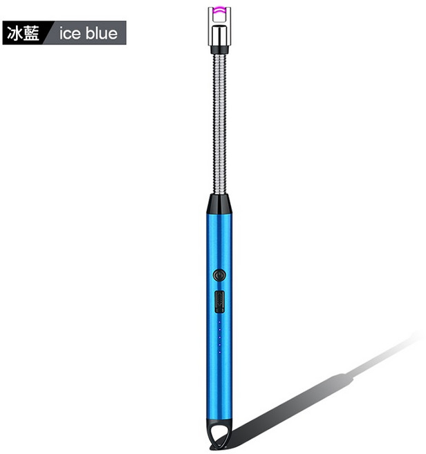 最新可彎曲脈衝點火器】 打火機 USB充電 點火槍 防風 電子點火器, 1個, 冰藍, 冰藍色