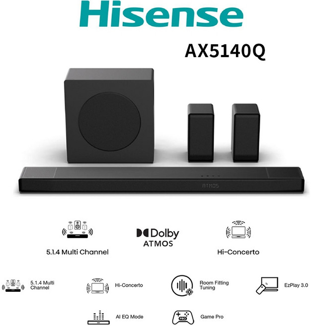 【eYe攝影】公司貨 Hisense 海信 AX5140Q 5.1 聲道 家庭劇院組 聲霸 Soundbar 環繞音響, 黑色, 1個
