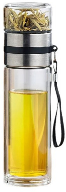 玻璃水壺 茶水分離 泡茶杯 隨身茶壺, 1個, 鋼本色500ml高硼矽雙層, 500ml
