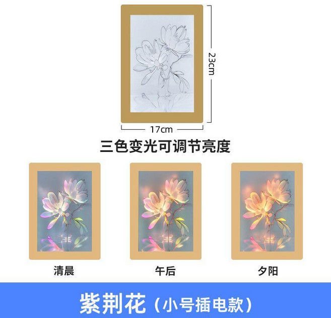 你的名字 燈光畫 USB插電款 氣氛燈, 紫荊花之戀,USB插電款/小號(23*17公分), 白色