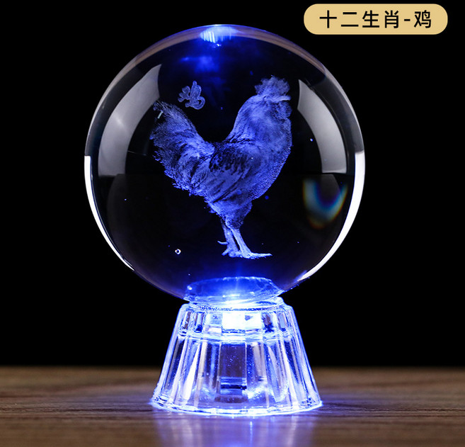 達姿 水晶球擺件 十二生肖/星座內雕水晶玻璃工藝品, 十二生肖-雞