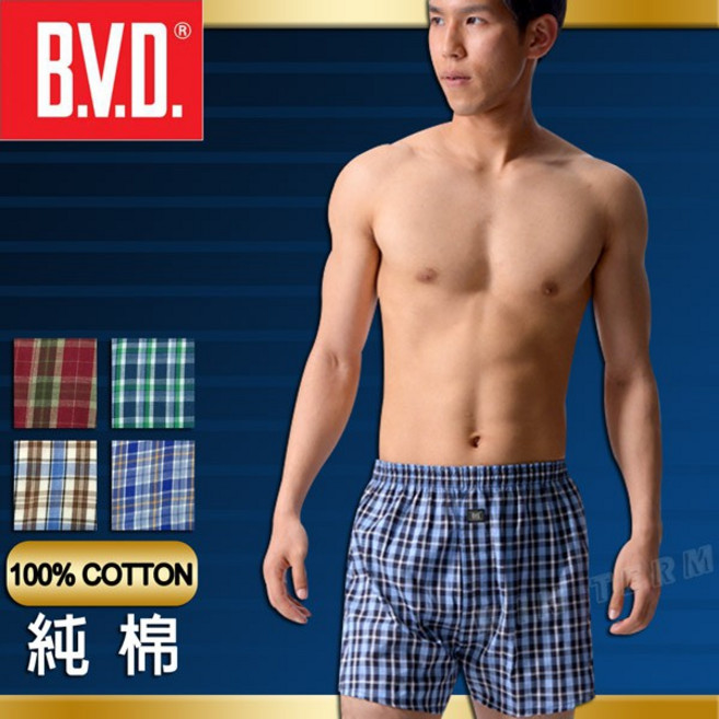B.V.D. 男士純棉平織內褲 格紋設計 舒適透氣 有開襟 隨機出貨 (M-XL)