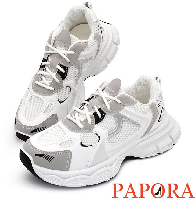 PAPOR 休閒鞋 弧形厚底異材老爹鞋