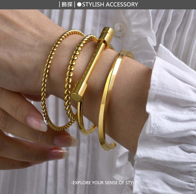 飾探 STYLISH ACCESSORY 鈦鋼不鏽鋼 麻花開口手環