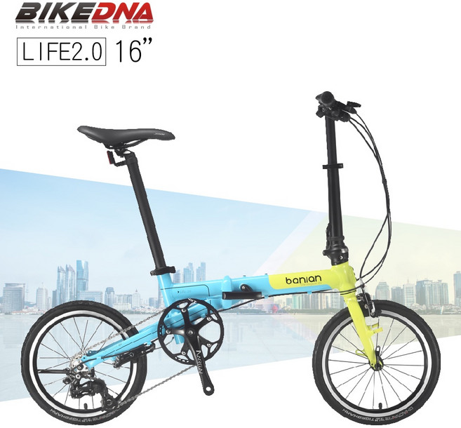 BIKEDNA LIFE2.0 16吋超輕摺疊車指撥3速精靈挑戰世界級九公斤折疊車45T齒盤三速定位變速1分鐘快速收折, 綠藍, 1個