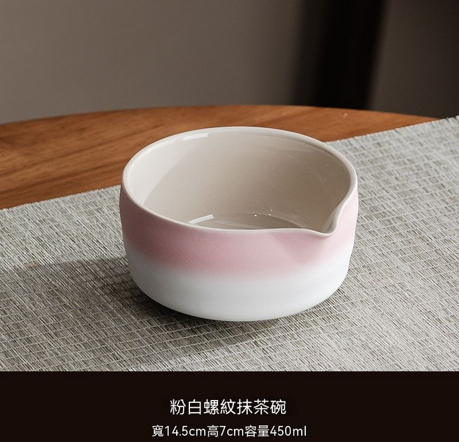 藍白螺紋抹茶碗 日本, 粉白-直身螺紋抹茶碗 1個, 通用, 1套