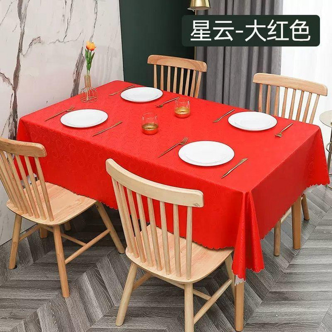 good 防水防油免洗防燙餐桌布酒店歐式長方形檯布家用茶几布, 松枝-紅色, 1個, 120*160釐米
