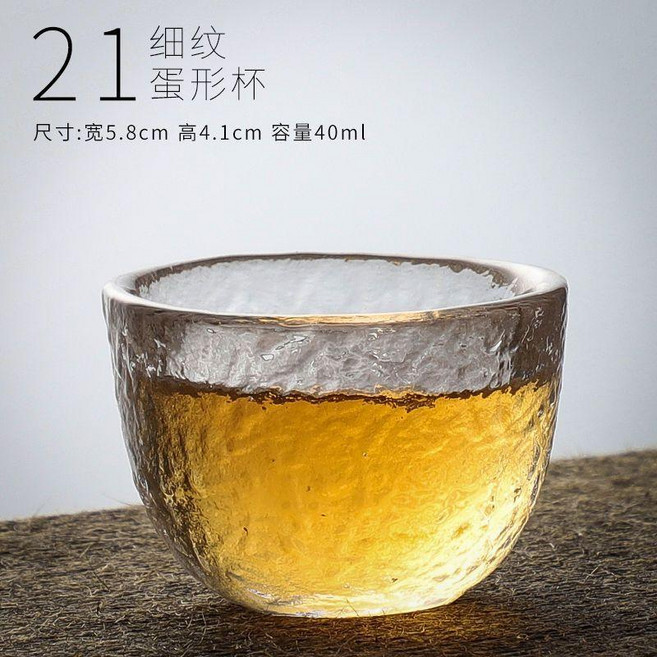 good 錘紋玻璃品茗杯加厚水晶透明功夫茶具套裝茶杯茶碗, 1個, 透明, 細紋-蛋形杯