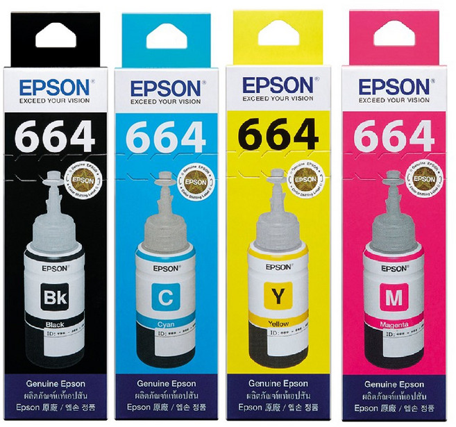 EPSON 原廠墨瓶 T664系列 適用L550/L310/L380/L385/L605/L1455, 4色, 1套