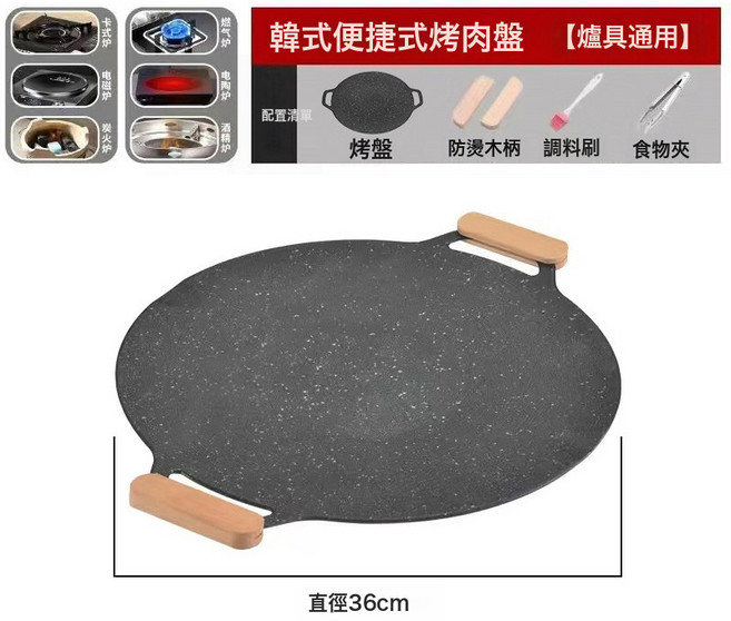 DFMEI 圓形鐵盤烤蝦滑不粘烤盤鐵板燒戶外野炊便攜烤肉盤卡式爐通用, 1個