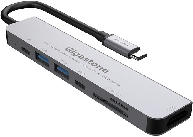 Gigastone 7合1多功能Type-C HUB集線器 100W PD充電 Hub-P7, 灰色, 1個