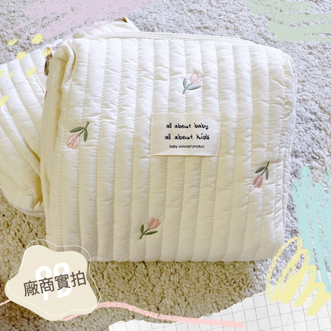 嬰兒推車尿布包 嬰兒車掛袋 推車收納包 26*19*10 cm, 1個, 鬱金香刺繡