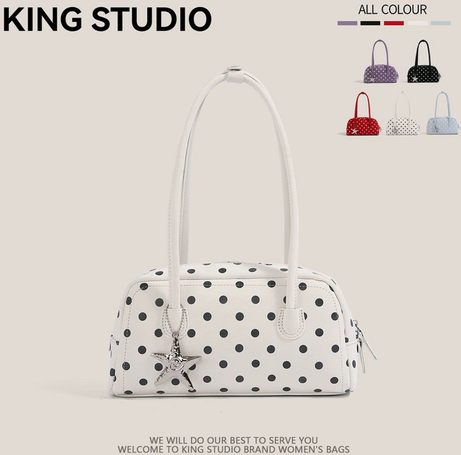 KING STUDIO 波點單肩腋下包 女通勤, 1個, 米白單包