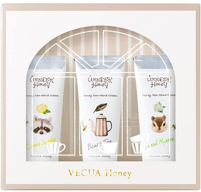 VECUA Honey 蜂蜜森林護手霜禮盒 (20g x 3入) - 日本限量茶香護手霜套組, 1個, 奶茶色禮盒