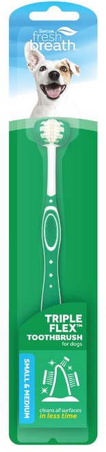 TROPICLEAN 鮮呼吸 三刷頭牙刷 (吸指套牙刷系列 三刷頭SM/L 美國寵物口腔領導品牌 犬貓口腔保健 毛體工學 矽膠 防咬 潔牙凝膠, 1個, 三刷頭牙刷(SM)貓狗適用
