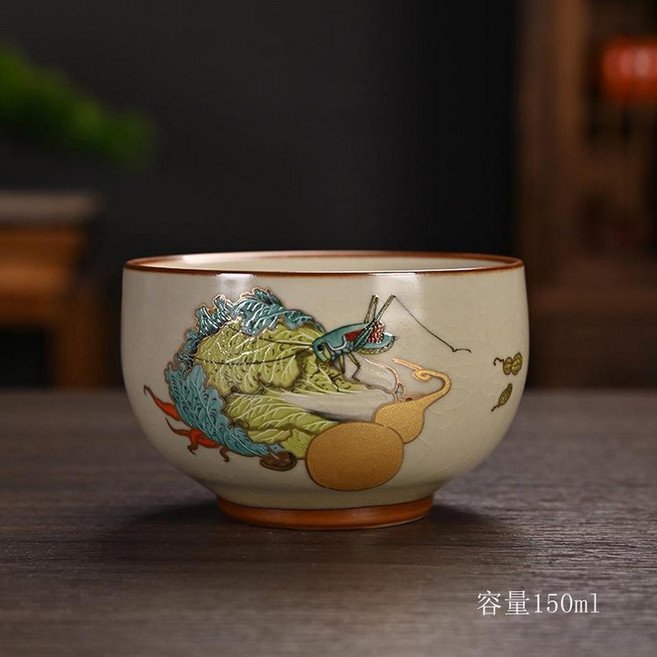 汝窯琺瑯彩開片主人杯茶杯 陶瓷禮品, 富甲天下禪定杯150ml 80 - 170ml, 1個