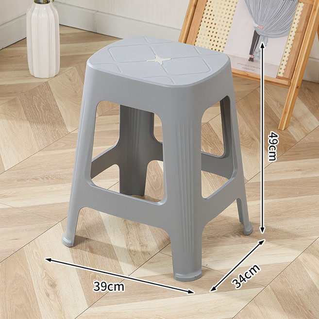 加厚防滑塑膠凳子 家用兒童通用高腳椅, 灰色 - 高49cm