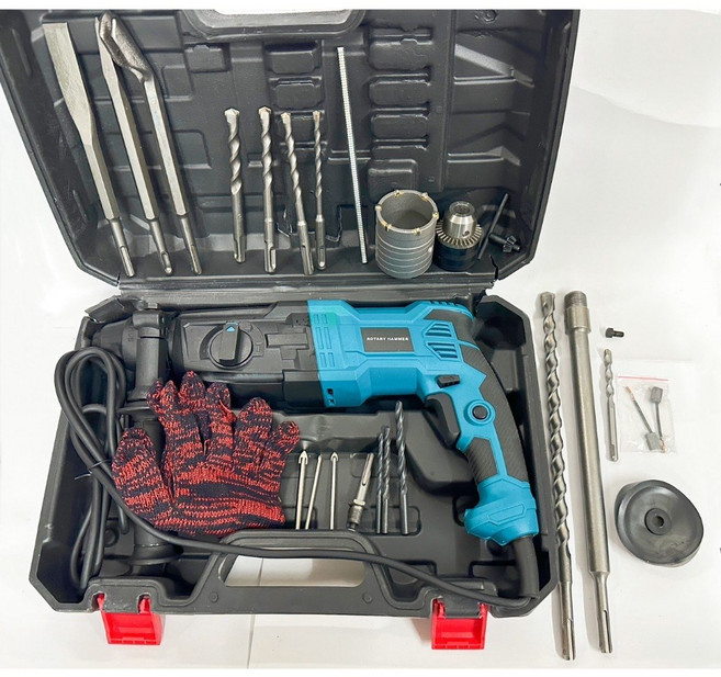 260D 重載款 三用電錘 (電鑽/電錘/電鎬) 輕巧強勁動力, 1個, 【28型三用安全離合款】豪華套裝+塑盒