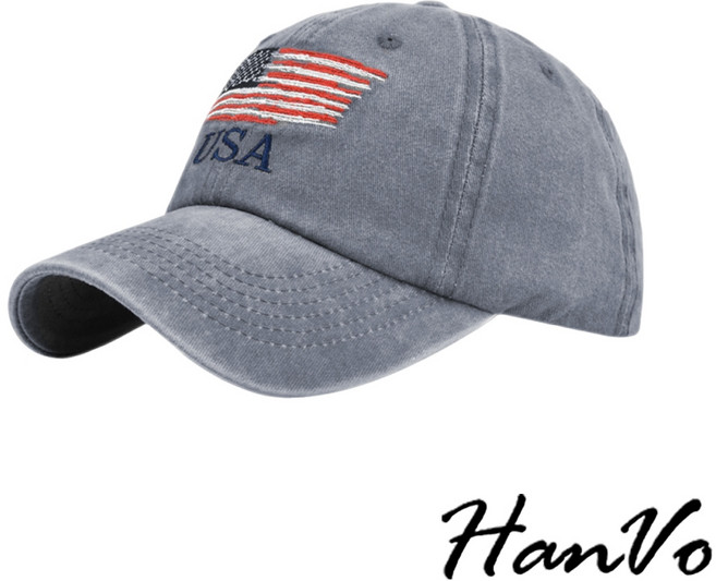HanVo 美國國旗刺繡復古棒球帽 可調節帽圍 潮流鴨舌帽 男女配件 C01-8193