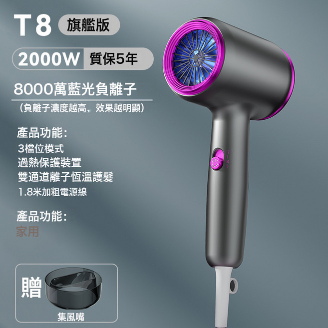 新款高速吹風機家用酒店髮廊大功率速幹靜音負離子護發吹風機, 無規格, 爆款灰【國標高品質】1800W快速幹發