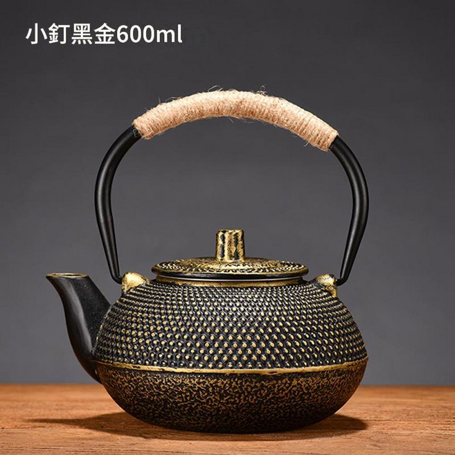 鑄鐵茶壺 煮茶器, 黑金600ml小丁壺濾網, 1套, 600ml