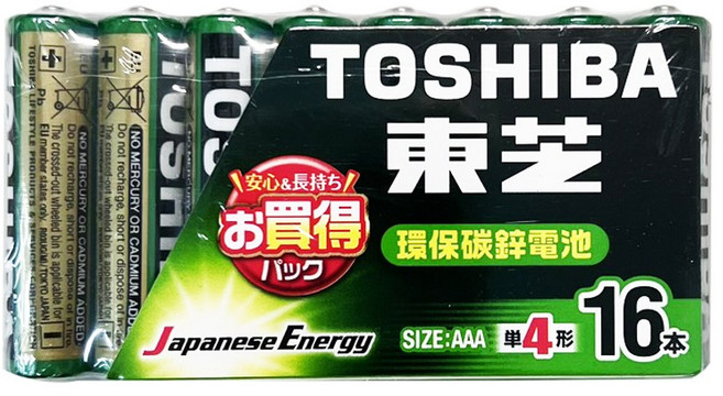 TOSHIBA 東芝 環保碳鋅電池 四號電池 AAA 電池, 1套, 16個裝