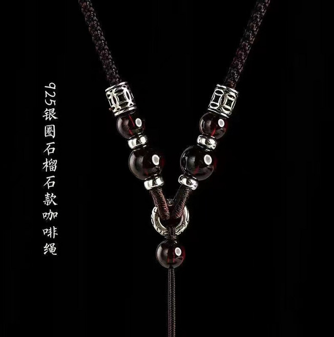 手工編織和田白玉項鏈繩 925銀圈可調節男女掛件繩