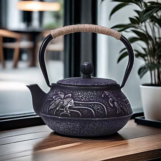 鑄鐵茶壺 手工日式老鐵壺 附濾網 煮茶燒水壺, 1個, 銀魚,903鐵壺+濾網