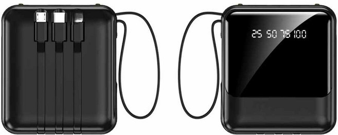 20000mAh 頂規20W 行動電源 自帶線快充 迷你便攜充電寶, 基礎款黑