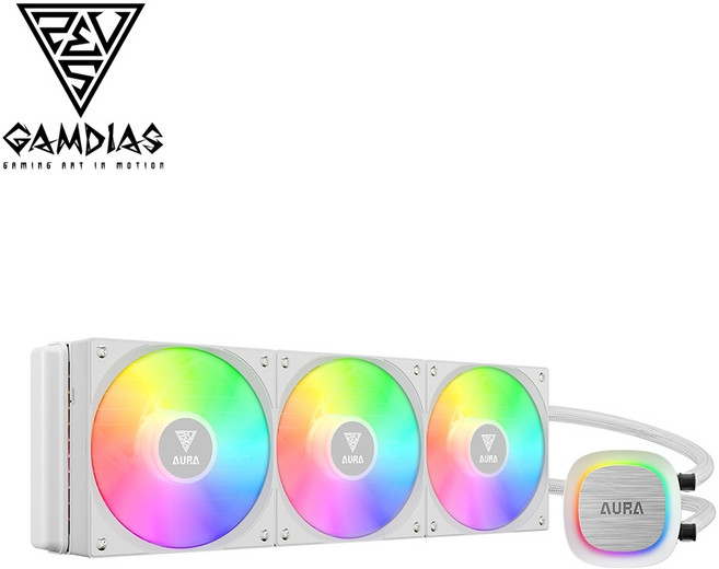 GAMDIAS AURA GL360 V2 一體式水冷散熱器,360mm ARGB燈效,多平台支援,高效靜音, 白色, 1個