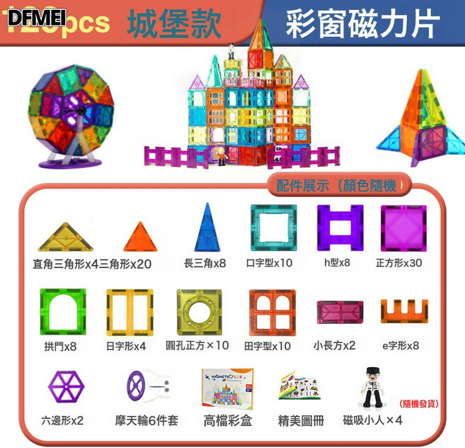 DFMEI 磁力片積木套裝 早教益智構建片兼容拼豆, 1個, CC—129城堡款:參考詳情