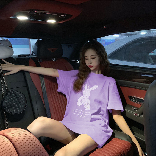 寬鬆短袖上衣 中長版T恤 韓版 少女系休閒女裝