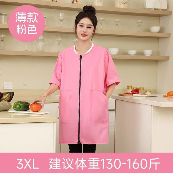 罩衣女小個子女士圍裙廚房防水圍裙工作做飯短袖夏季圍裙 副廠商品, 黑色,2XL 建議55.0-65.0公斤, 1個