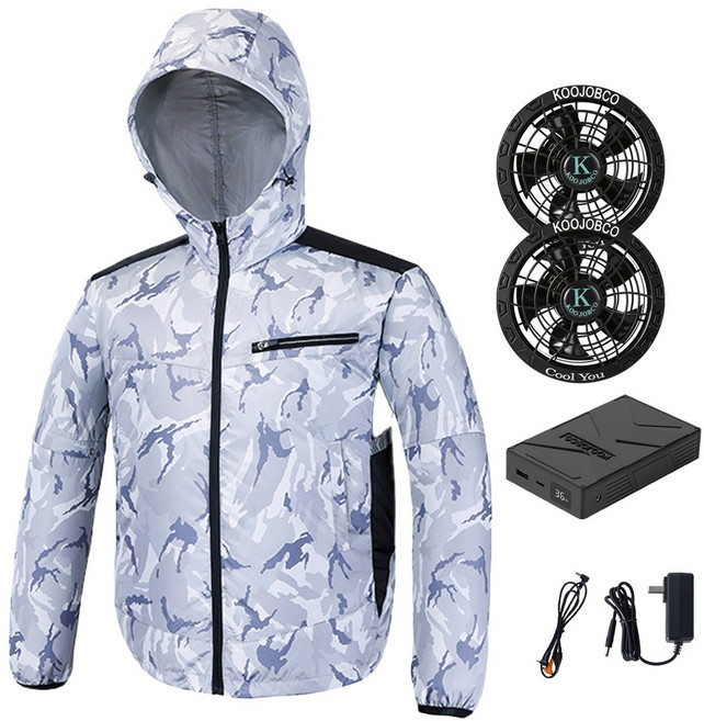 KOOJBOCO 36V 空調服電池組, 白迷彩+36V風扇電池套裝,4XL 90-97.5公斤