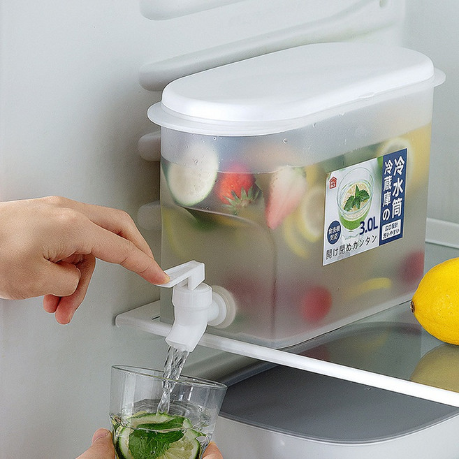 食品級PP材質帶龍頭冷水壺 冰箱飲料桶 大容量冰水桶 水果茶桶-現貨速發, 1個, 基礎款3L透明冷水桶(無過濾盒), 透明